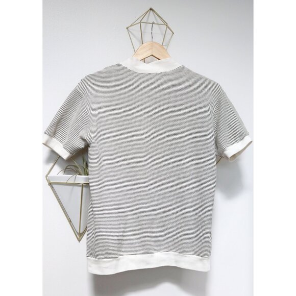 Vintage 80s Cream & Black Striped Short Sleeve Cardigan, Pinstripe Sweater - Picture 8 of 8